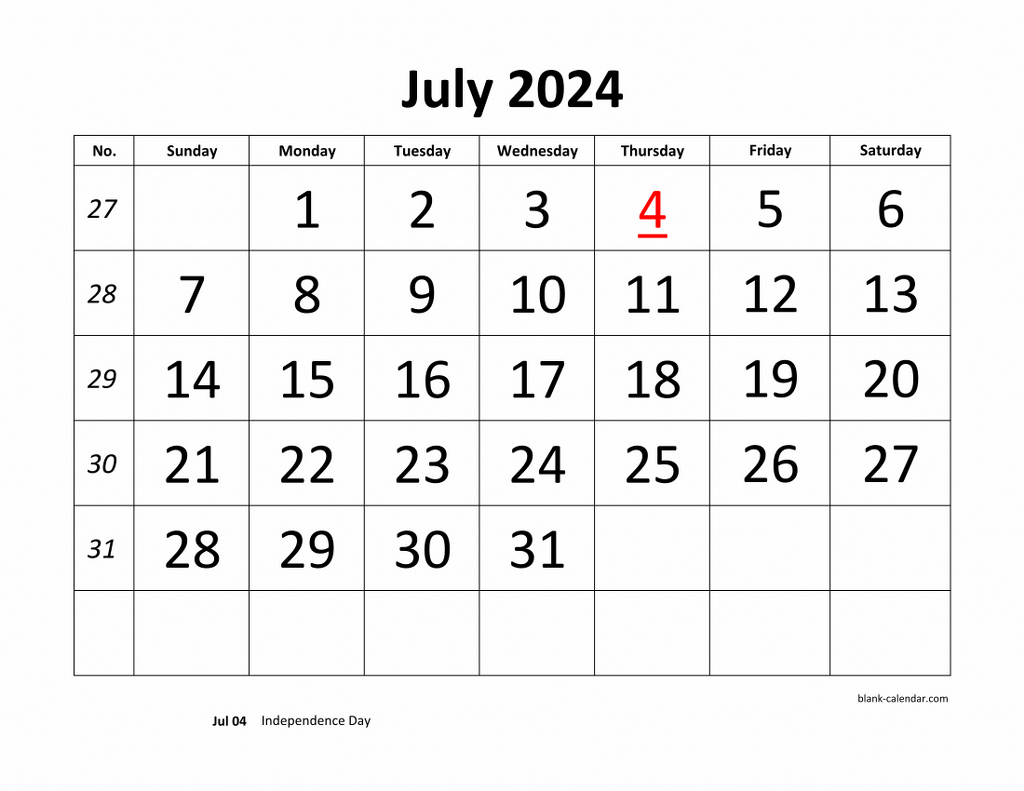 Free Download Printable July 2024 Calendar, Large Font Design | Calendar 2024