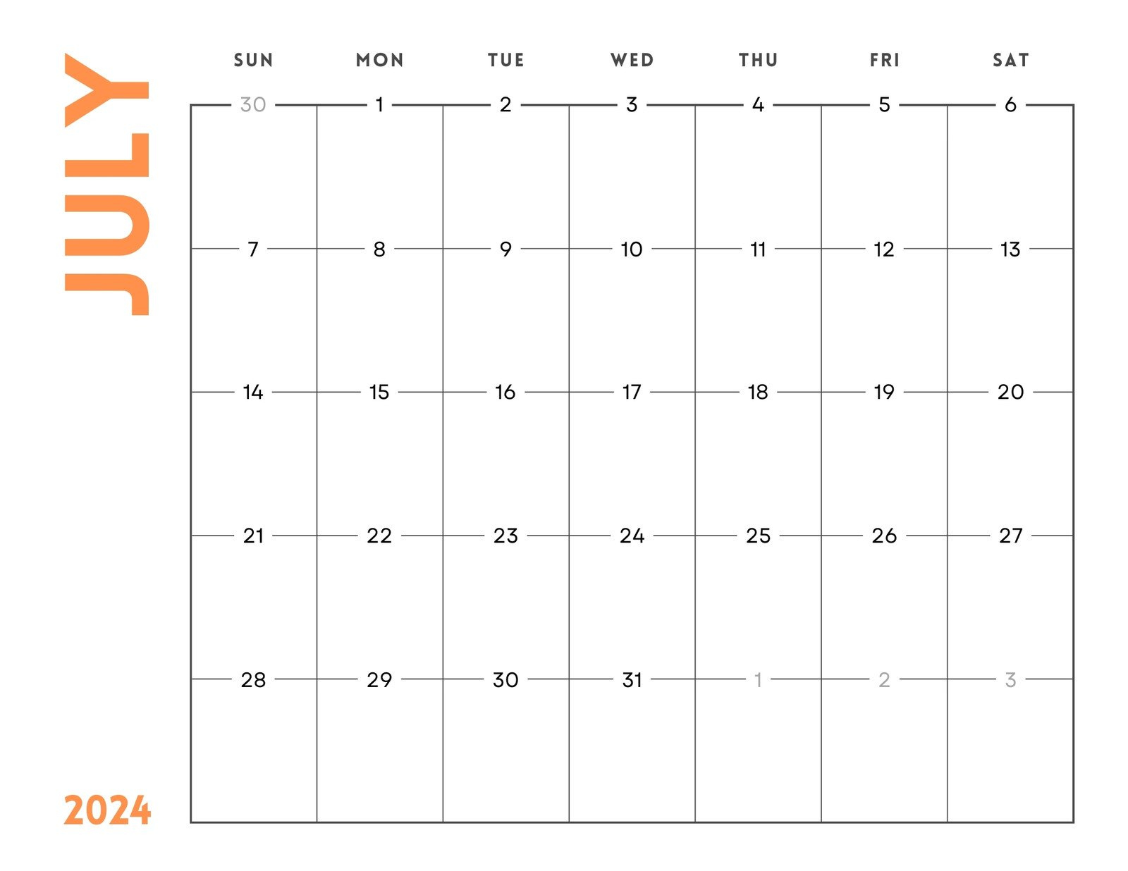 Free Printable, Custom July 2024 Calendar Templates | Canva | Editable July 2024 Calendar Template