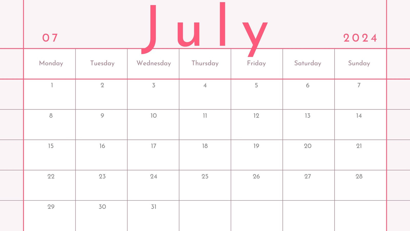 Free Printable, Custom July 2024 Calendar Templates | Canva | July 2024 Calendar Minimalist