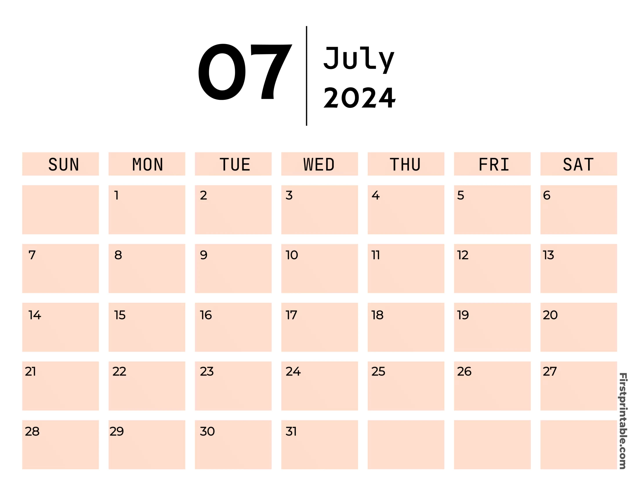 Free Printable &amp;amp; Fillable July Calendar 2024 | Fillable July 2024 Calendar