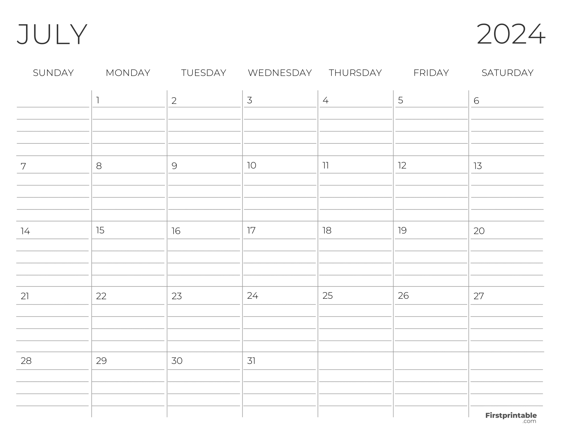 Free Printable &amp;amp; Fillable July Calendar 2024 | July 2024 Calendar With Lines