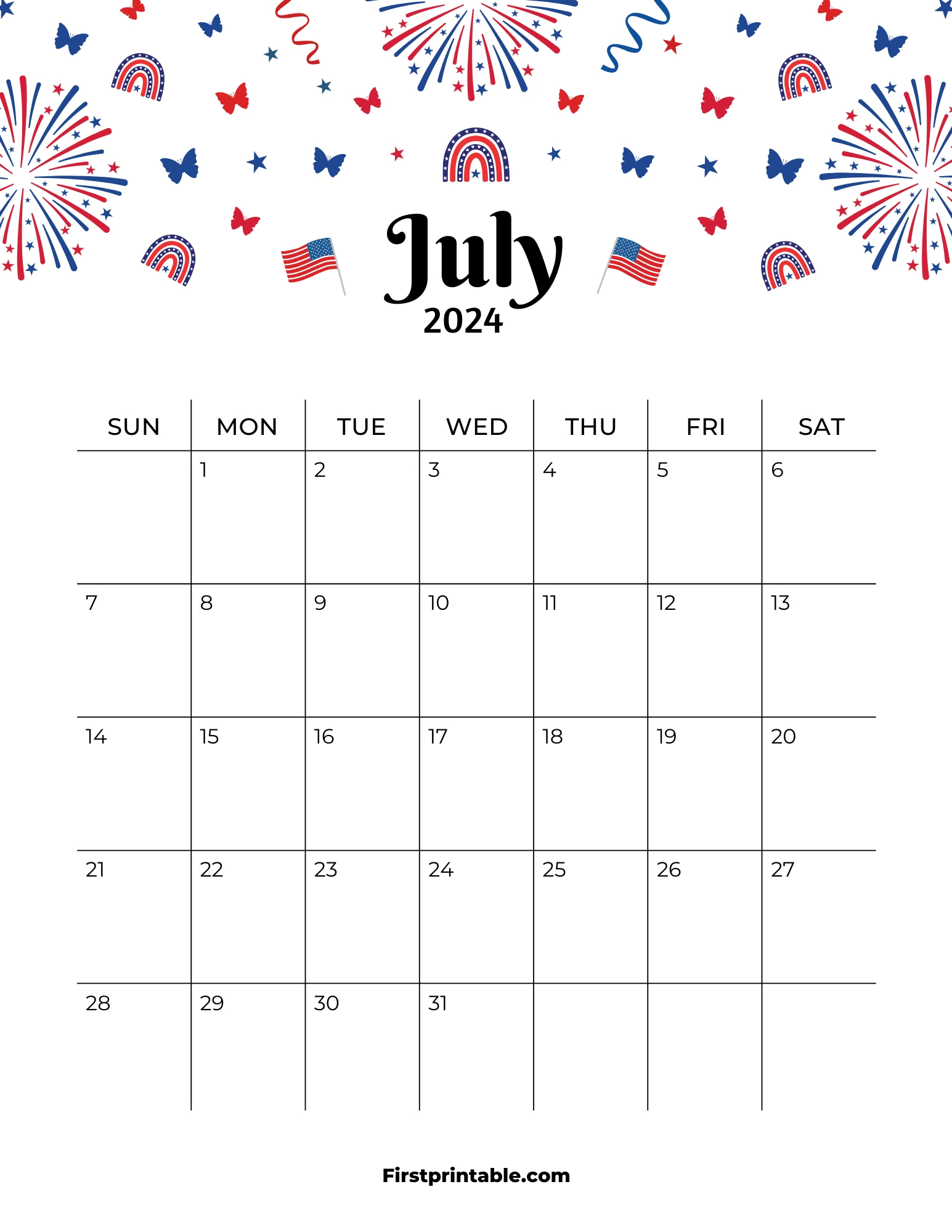 Free Printable &amp;amp; Fillable July Calendar 2024 | July Calendar 2024 Usa