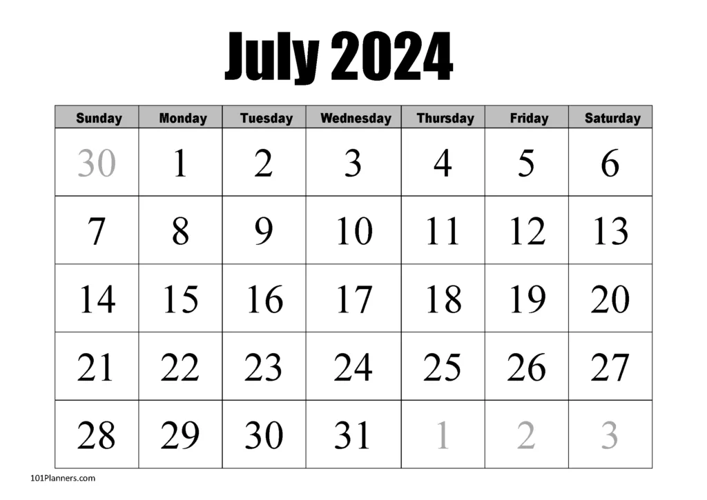 21 July 2024 Calendar Printable Calendar 2024 Printable Calendar 2024