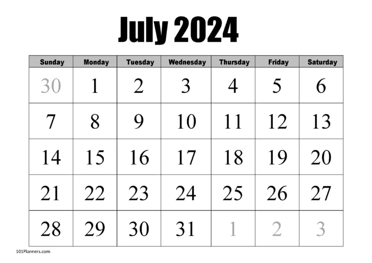 21 July 2024 Calendar Printable | Calendar 2024