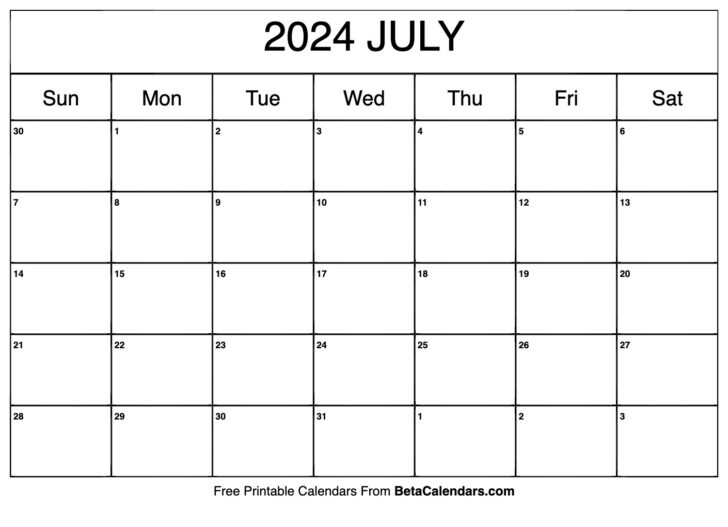 Free Calendar Printable July 2024 | Calendar 2024