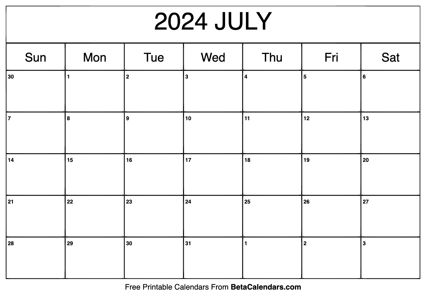 Free Printable July 2024 Calendar | Free Calendar Printable July 2024