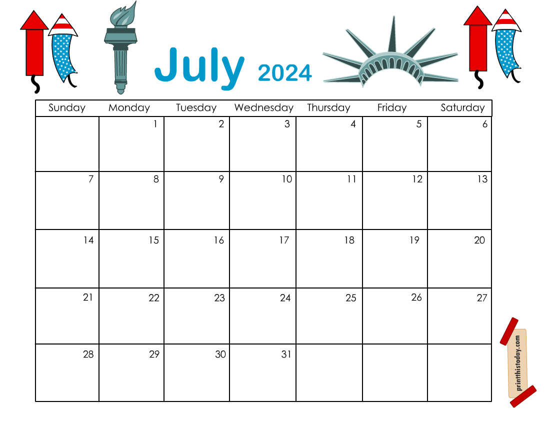 Free Printable July 2024 Calendar Pages And Templates | July Daily Calendar 2024