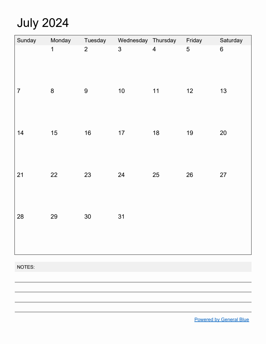 Free Printable Monthly Calendar For July 2024 | Calendar 2024