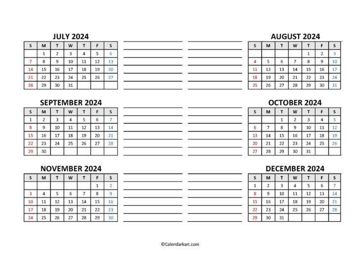 Printable Calendar July to December 2024 | Calendar 2024