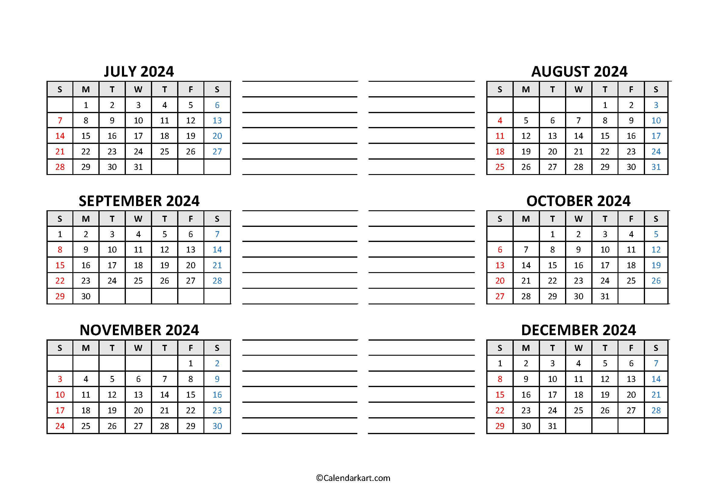 Free Printable Year At A Glance Calendar 2024 - Calendarkart | July Through December 2024 Calendar