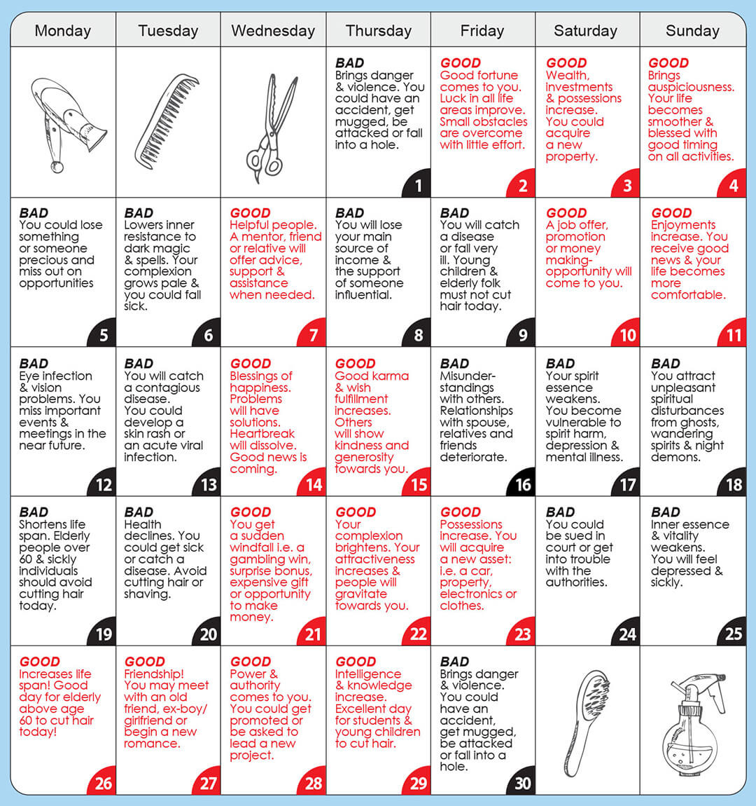 Good &amp;amp; Bad Days To Cut Hair For June 2023 - Wofs | Calendar 2024