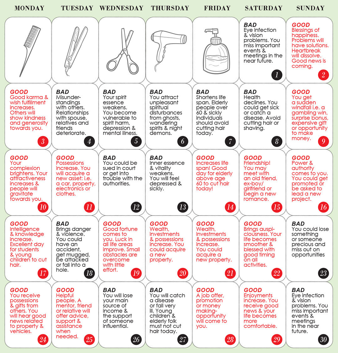 Good &amp;amp; Bad Days To Cut Hair For June 2024 - Wofs | Haircut Calendar July 2024