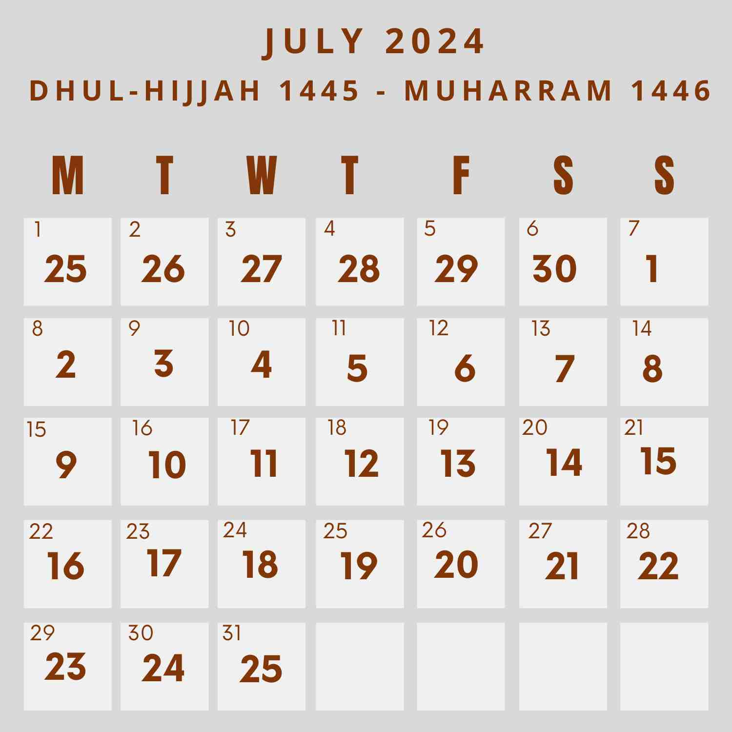 Islamic Calendar 2024 - Khwajadarbar | Muslim Calendar July 2024