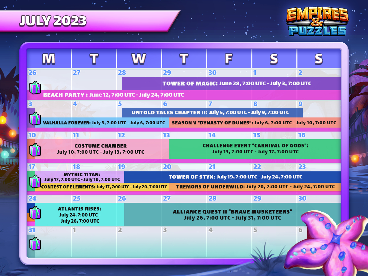 July 2023 Calendar Of Events | Empires &amp;amp; Puzzles | Empires and Puzzles Calendar 2024 July