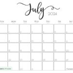 July 2024 Calendar   20 Cute & Free Printables | Saturdaygift | 20th July 2024 Calendar Printable