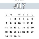 July 2024 Calendar   20 Cute & Free Printables | Saturdaygift | 21 July 2024 Calendar Printable