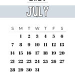 July 2024 Calendar   20 Cute & Free Printables | Saturdaygift | 22 July 2024 Calendar Printable