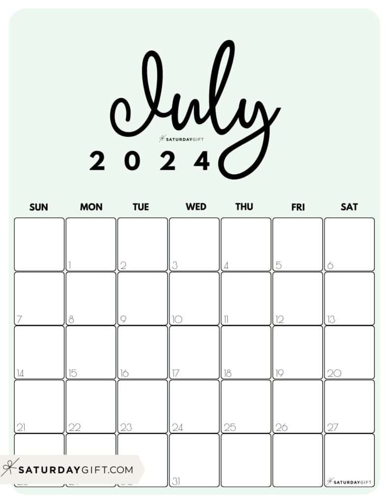 July 2024 Calendar - 20 Cute &amp;amp; Free Printables | Saturdaygift | Calendar 2024