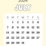 July 2024 Calendar   20 Cute & Free Printables | Saturdaygift | Cute July 2024 Calendar Printable