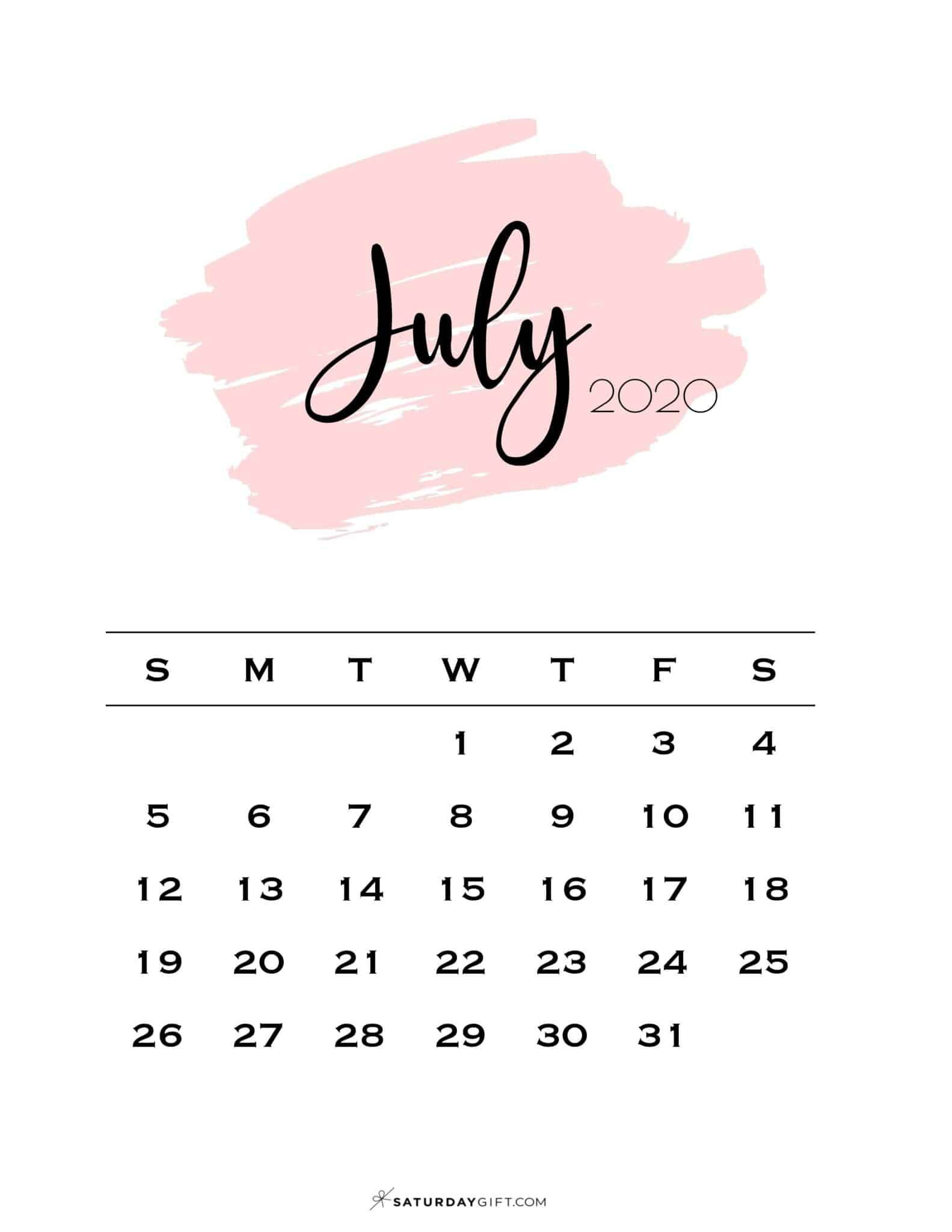 July 2024 Calendar - 20 Cute &amp;amp; Free Printables | Saturdaygift | July Calendar 2024 Design