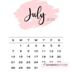 July 2024 Calendar   20 Cute & Free Printables | Saturdaygift | Pink July Calendar 2024