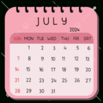 July 2024 Calendar, Calendar 2024, Calendar Year 2024, Monthly | Pink July Calendar 2024