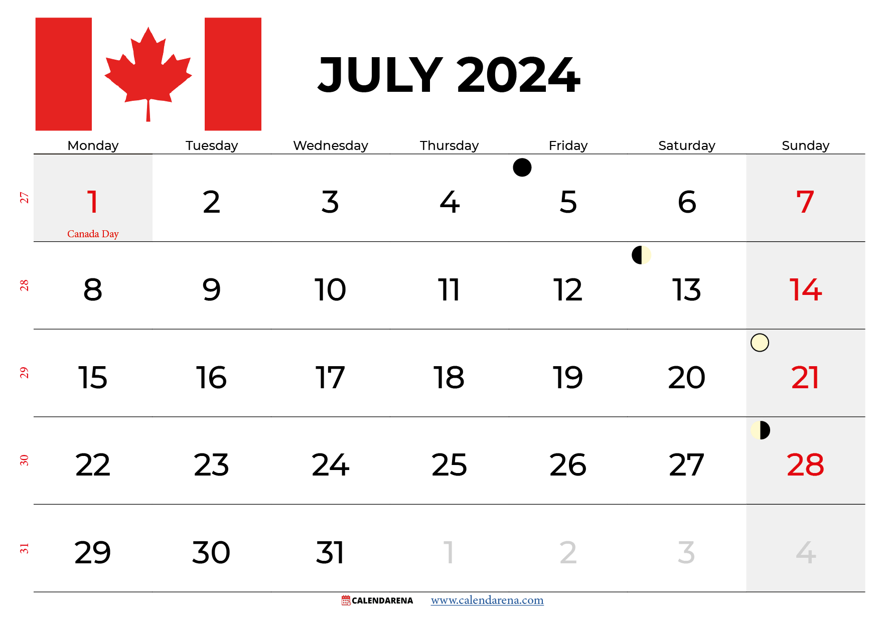 July 2024 Calendar Canada | July 2024 Calendar Canada