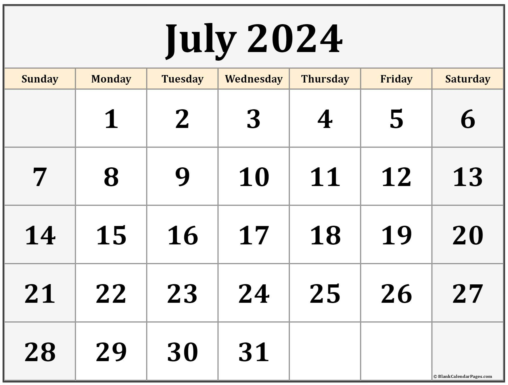 July 2024 Calendar | Free Printable Calendar | 21 July 2024 Calendar Printable