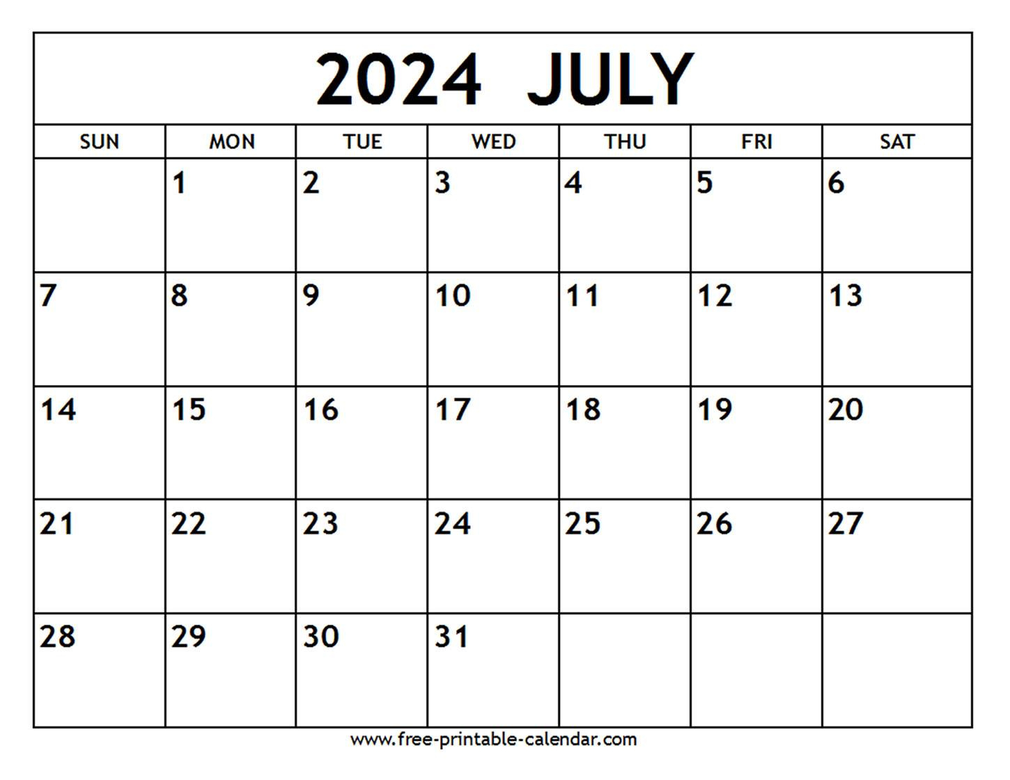 July 2024 Calendar - Free-Printable-Calendar | Calendar 2024