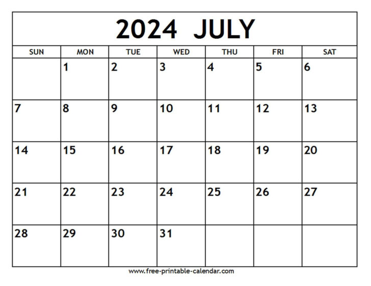 15th July 2024 Calendar Printable | Calendar 2024