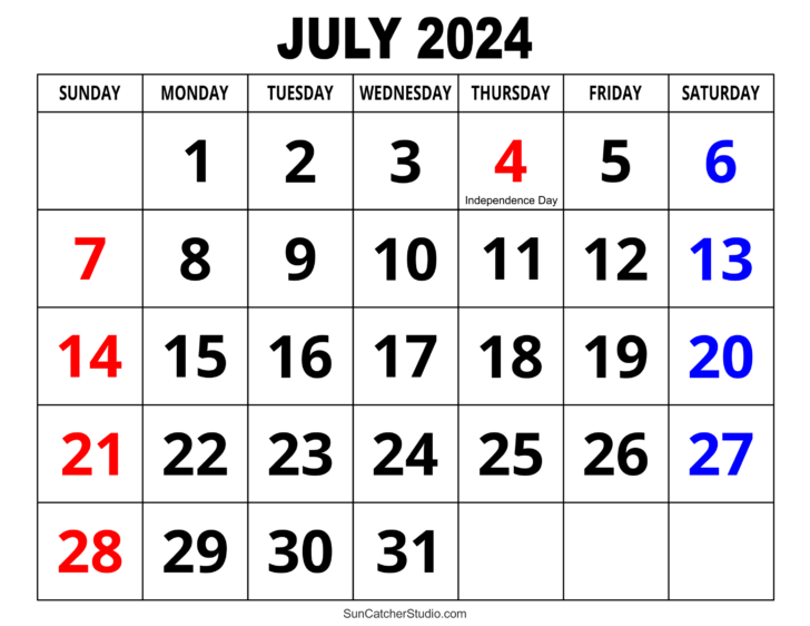 27th July 2024 Calendar Printable | Calendar 2024