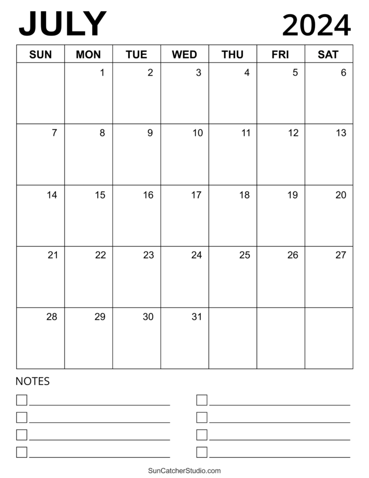 July 2024 Calendar With Notes | Calendar 2024