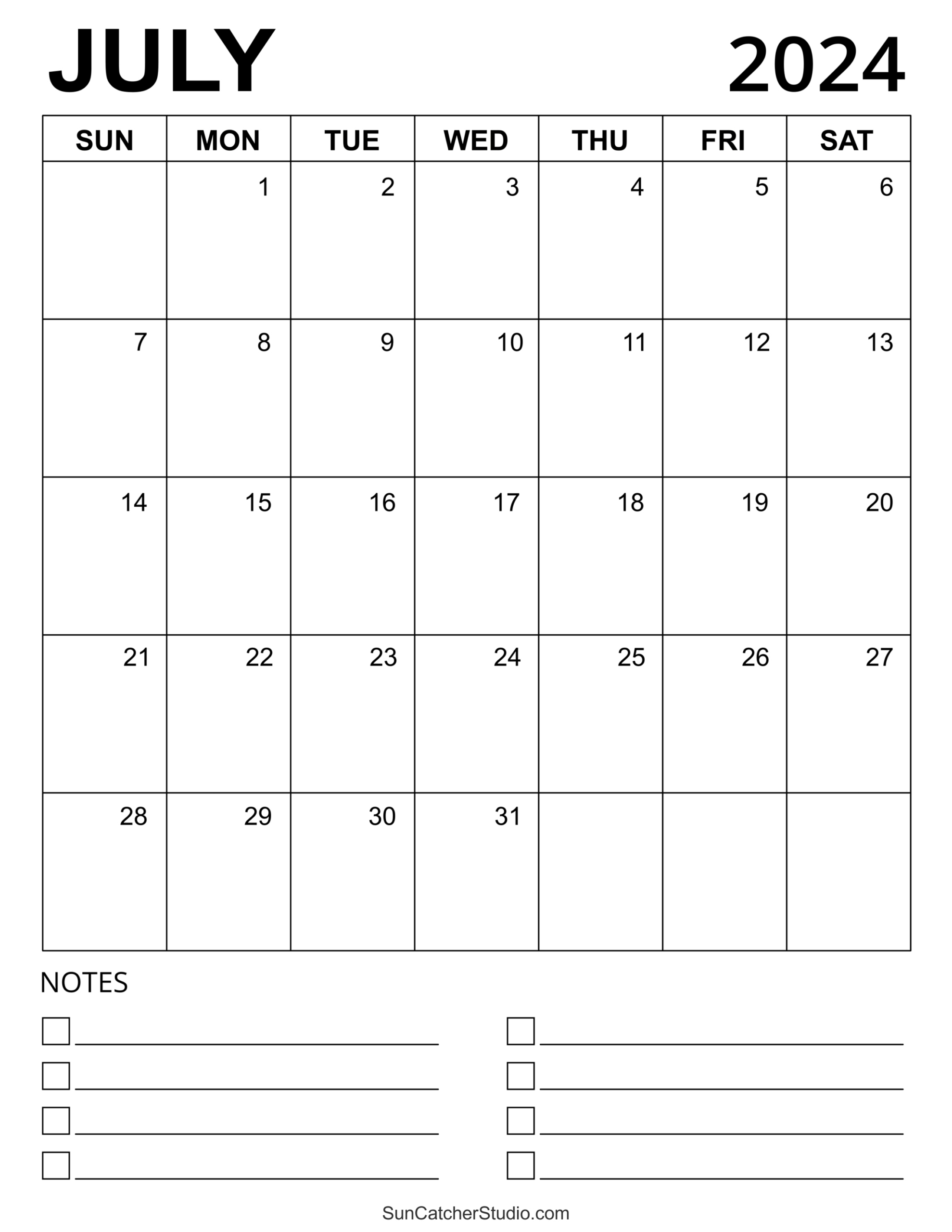 July 2024 Calendar (Free Printable) – Diy Projects, Patterns | July 2024 Calendar With Notes