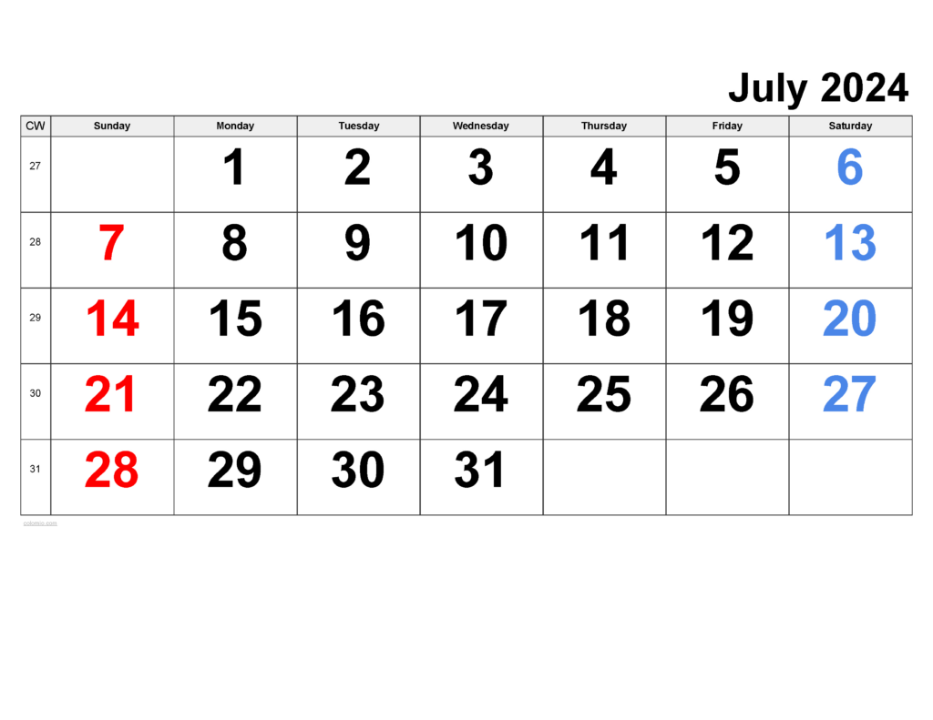 13 July 2024 Calendar Printable | Calendar 2024 | Printable Calendar 2024