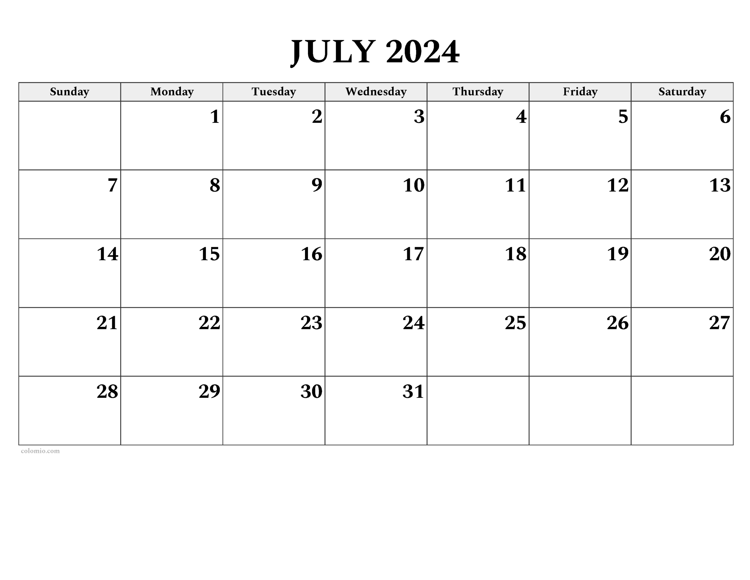 July 2024 Calendar | Free Printable Pdf, Xls And Png | July 2024 Calendar Png