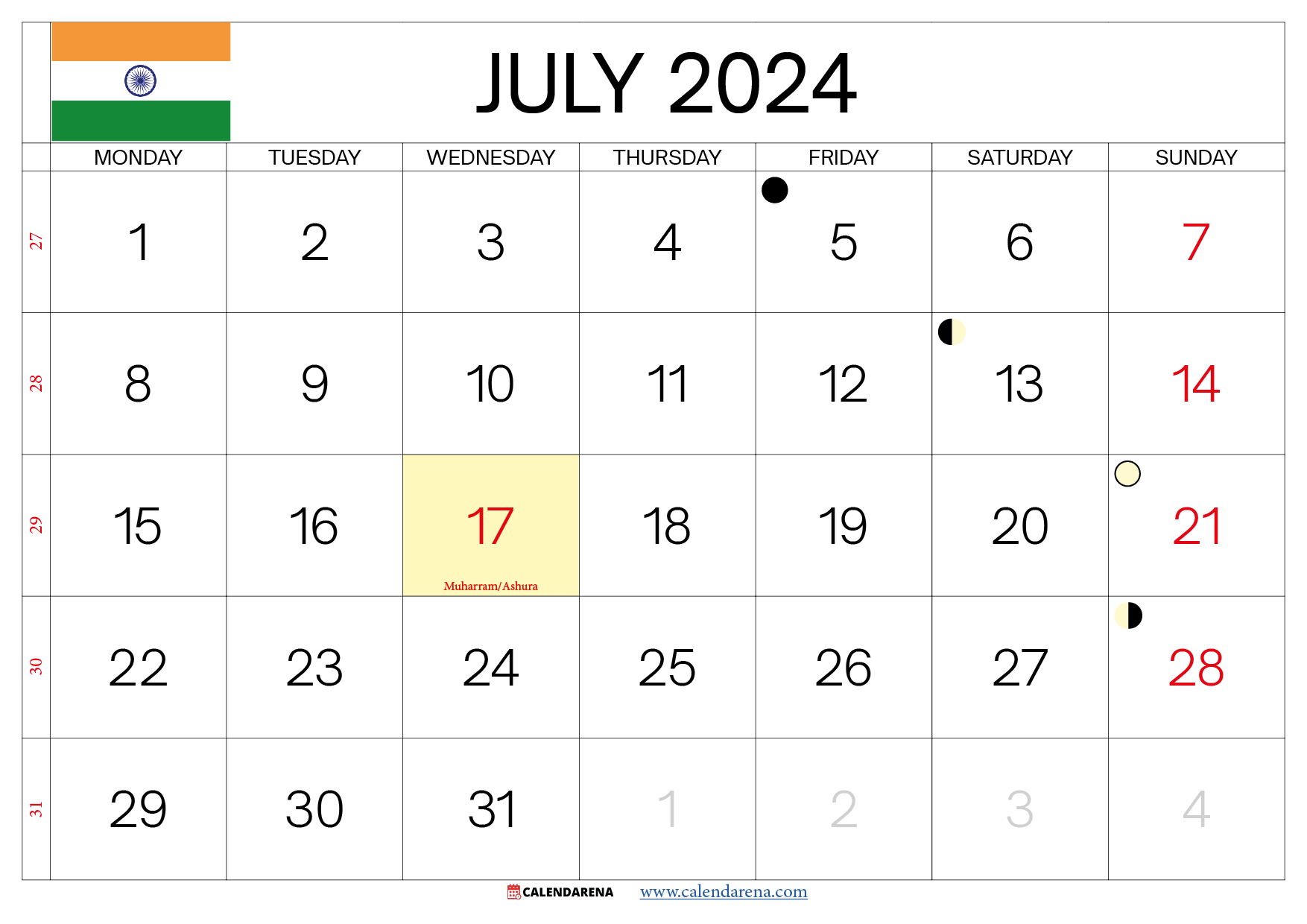 July 2024 Calendar India | Calendar 2024