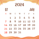 July 2024 Calendar Orange Pastel Aesthetic Illustration Design | July 2024 Calendar Clipart