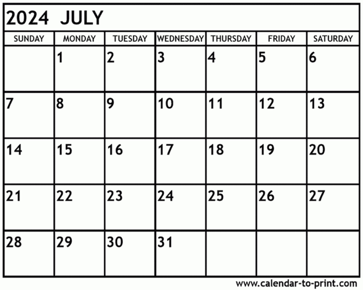 Calendar July 2024 Printable Free | Calendar 2024