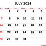 July 2024 Calendar Printable Pdf With Holidays Free Template | July 2024 Calendar Big Numbers