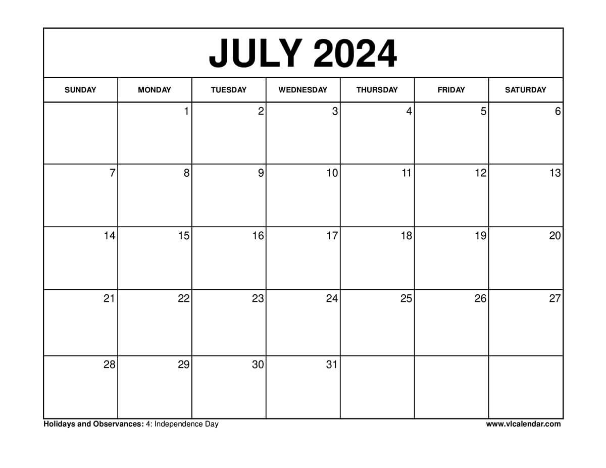 July 2024 Calendar Printable Templates With Holidays | 17 July 2024 Calendar Printable