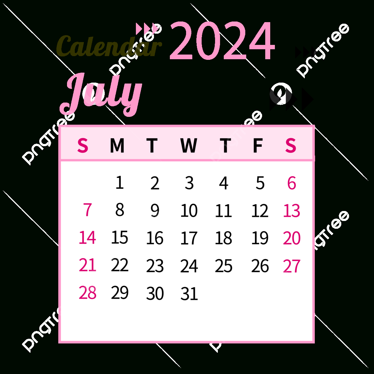 July 2024 Calendar Simple Pink, 2024, July, Year Png And Vector | Pink July Calendar 2024