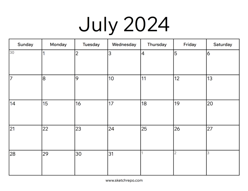 July Calendar For 2024 | Calendar 2024 | Printable Calendar 2024