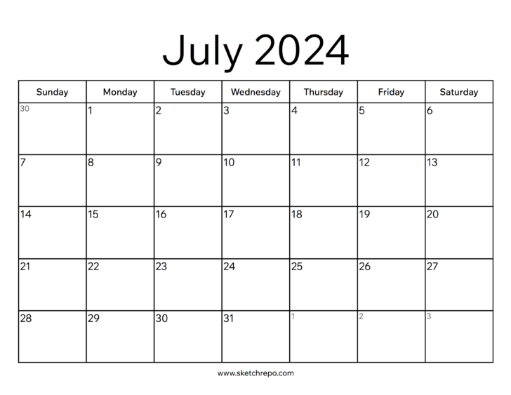 Picture of a July 2024 Calendar | Calendar 2024