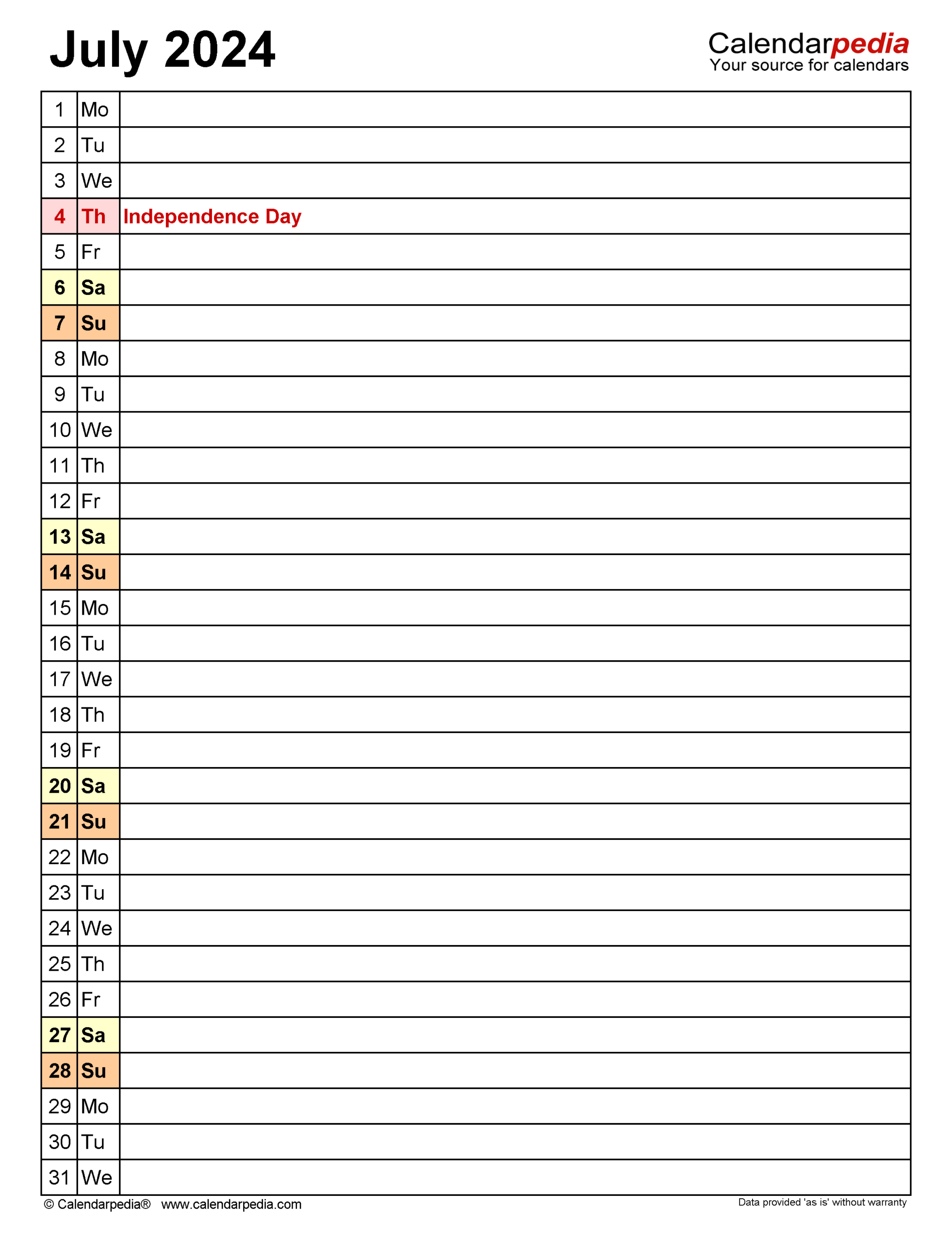 July 2024 Calendar | Templates For Word, Excel And Pdf | July 2024 Calendar List