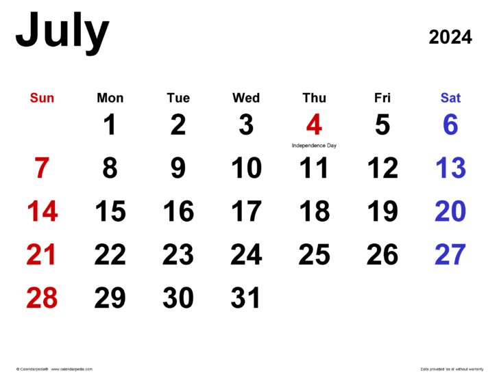 July 2024 Calendar Printable Word | Calendar 2024
