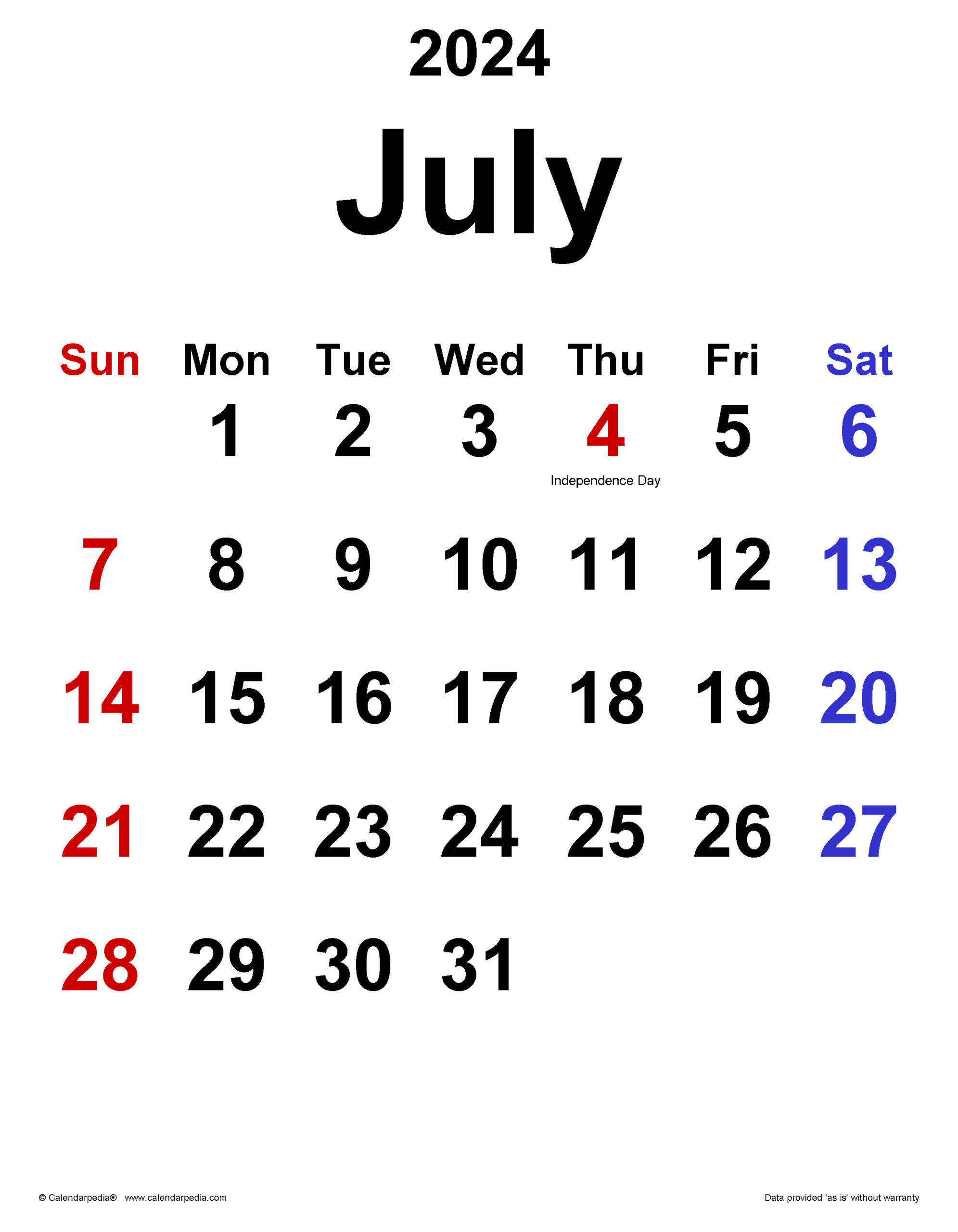 July 2024 Calendar | Templates For Word, Excel And Pdf | Tax Calendar July 2024