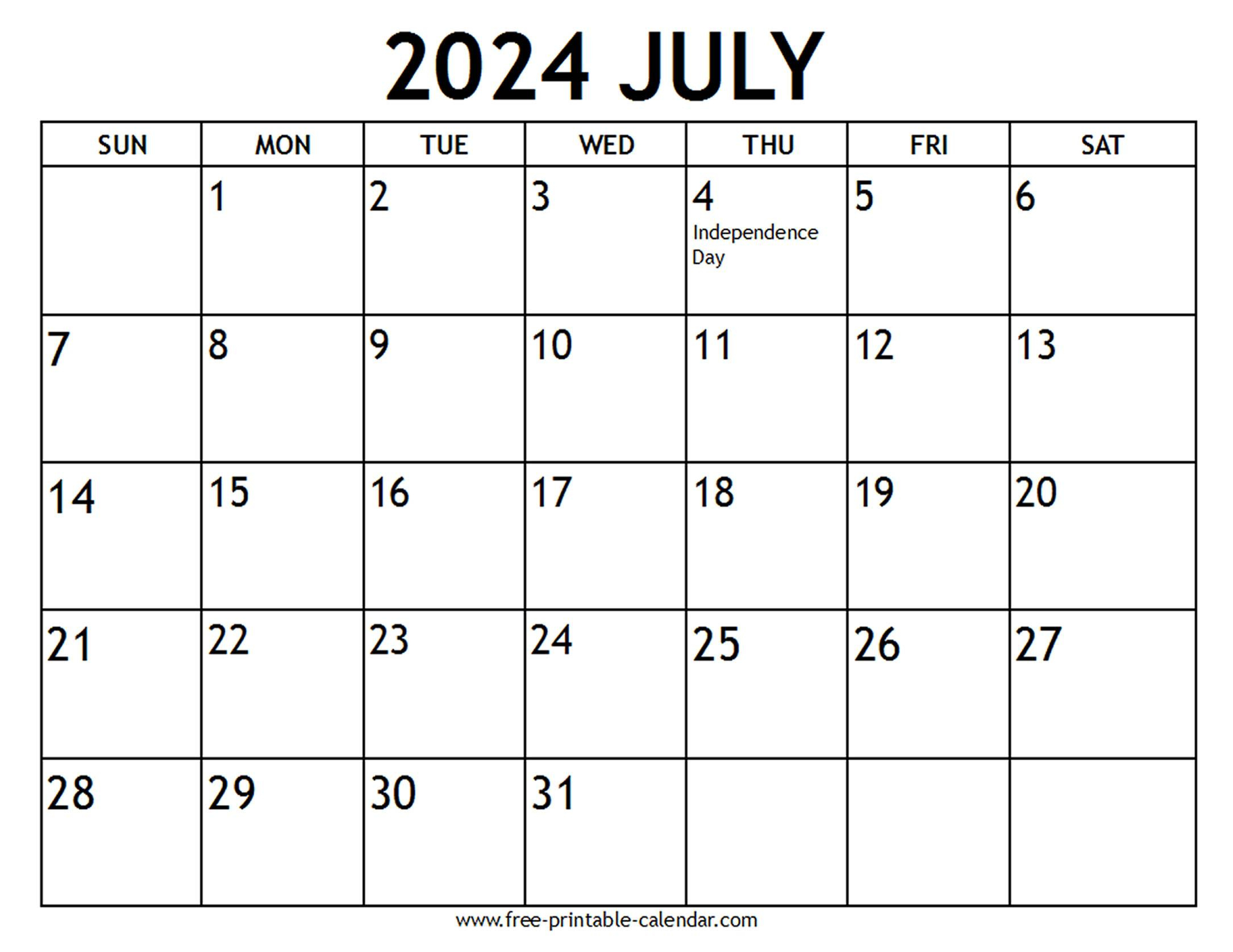 July 2024 Calendar Us Holidays - Free-Printable-Calendar | Free Printable July Calendar 2024 With Holidays