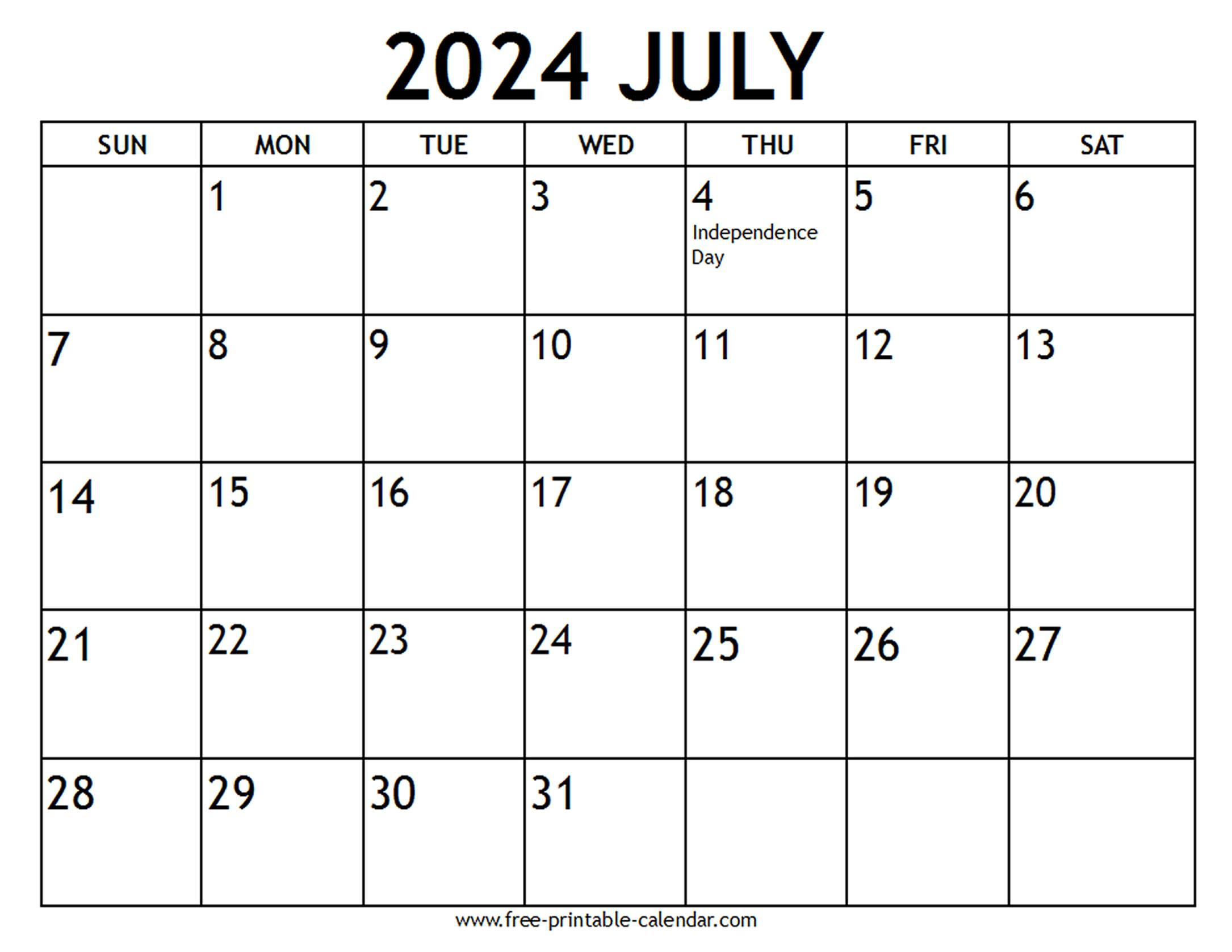 July 2024 Calendar Us Holidays - Free-Printable-Calendar | Holiday Calendar 2024 July