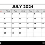 July 2024 Calendar. Vector Illustration. Monthly Planning For Your |  Calendar 2024