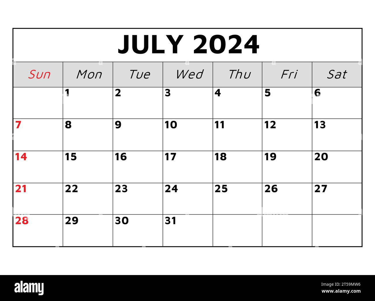 July 2024 Calendar. Vector Illustration. Monthly Planning For Your | July Calendar 2024 Events